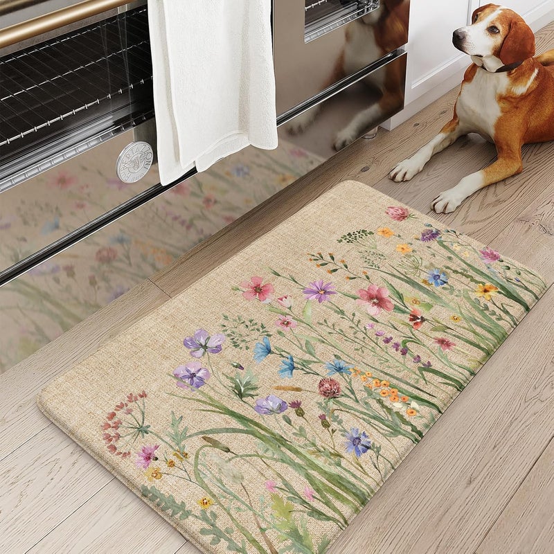 KIMODE Anti Fatigue Mats for Kitchen Floor 17.3"x29", Cushioned Kitchen Rugs, Non Slip Waterproof Kitchen Floor Mat, Floral Comfort Standing Mat for Laundry, Office, Sink, Desk Brown - Image 2