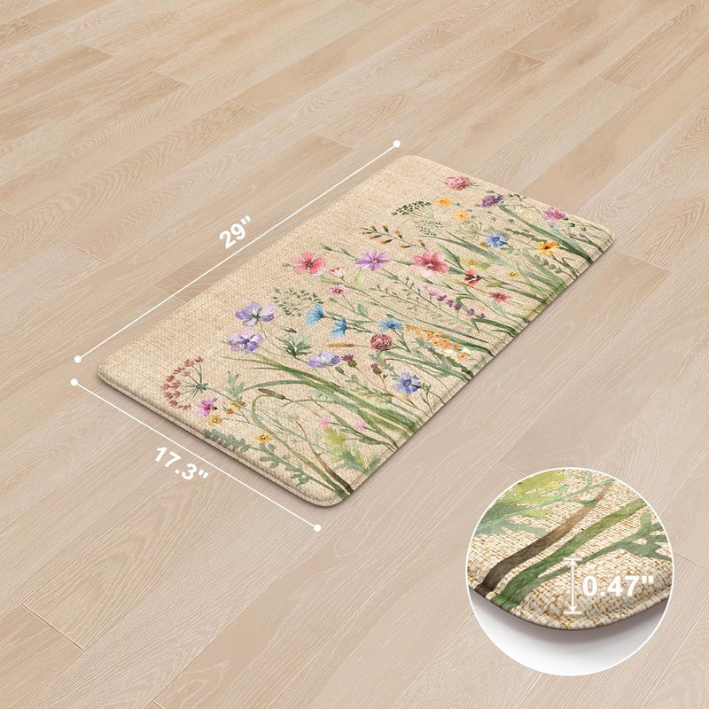 KIMODE Anti Fatigue Mats for Kitchen Floor 17.3"x29", Cushioned Kitchen Rugs, Non Slip Waterproof Kitchen Floor Mat, Floral Comfort Standing Mat for Laundry, Office, Sink, Desk Brown - Image 4