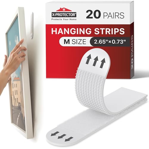 X-Protector Picture Hanging Strips - 20 Pairs Damage Free Picture Hangers - Self Adhesive Hangers Without Nails - Heavy Duty Wall Hanging Strips - Wall Sticky for Hanging Up to 15 LBS (Size M) - Image 1