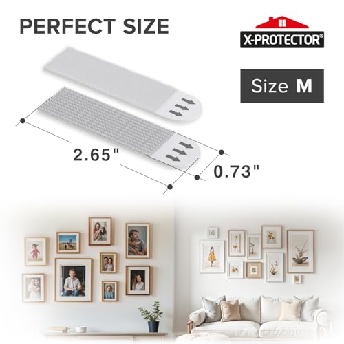 X-Protector Picture Hanging Strips - 20 Pairs Damage Free Picture Hangers - Self Adhesive Hangers Without Nails - Heavy Duty Wall Hanging Strips - Wall Sticky for Hanging Up to 15 LBS (Size M) - Image 3
