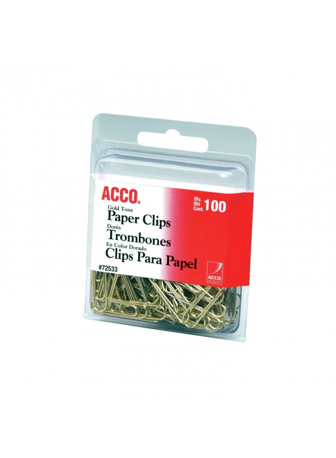 ACCO Brands Paper Clips, Regluar, # 2 Size, Smooth, Gold, 100 Clips/Box (72533) - Image 1