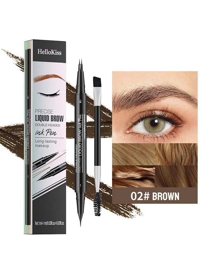 HelloKiss Precise Liquid Brow, Double-Headed Ink Pen, Microblading Eyebrow Pencil, 2-in-1 Dual-Ended Eyebrow Pen with 2 Tip brow pen and Precise Brush-Tip, Brow Pen for Natural Women Waterproof and Long-Lasting Brows (02# Brown) - Image 2