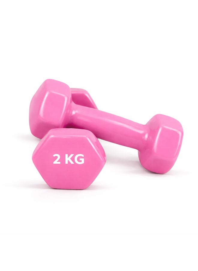 H PRO 2kg Vinyl Dumbbell (Set of 2, 2kg Each) PINK | Anti Slip Grip | Unisex Hand Weights for Home & Gym Training - Image 1