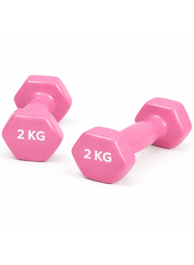 H PRO 2kg Vinyl Dumbbell (Set of 2, 2kg Each) PINK | Anti Slip Grip | Unisex Hand Weights for Home & Gym Training - Image 2