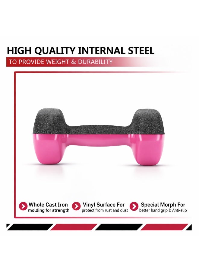 H PRO 2kg Vinyl Dumbbell (Set of 2, 2kg Each) PINK | Anti Slip Grip | Unisex Hand Weights for Home & Gym Training - Image 3