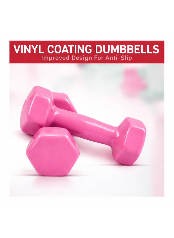H PRO 2kg Vinyl Dumbbell (Set of 2, 2kg Each) PINK | Anti Slip Grip | Unisex Hand Weights for Home & Gym Training - Image 4