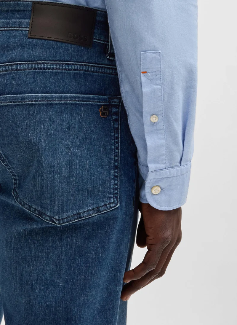 BOSS Maine regular-fit jeans in blue soft-motion denim