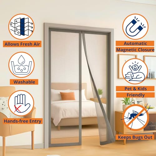 Royalkart 120x215cm Grey | Magnetic Mosquito Net for Door | Fiberglass Screen Curtain with 34 Magnets | Auto-Closing Mesh to Keep Mosquitoes Out - Image 4