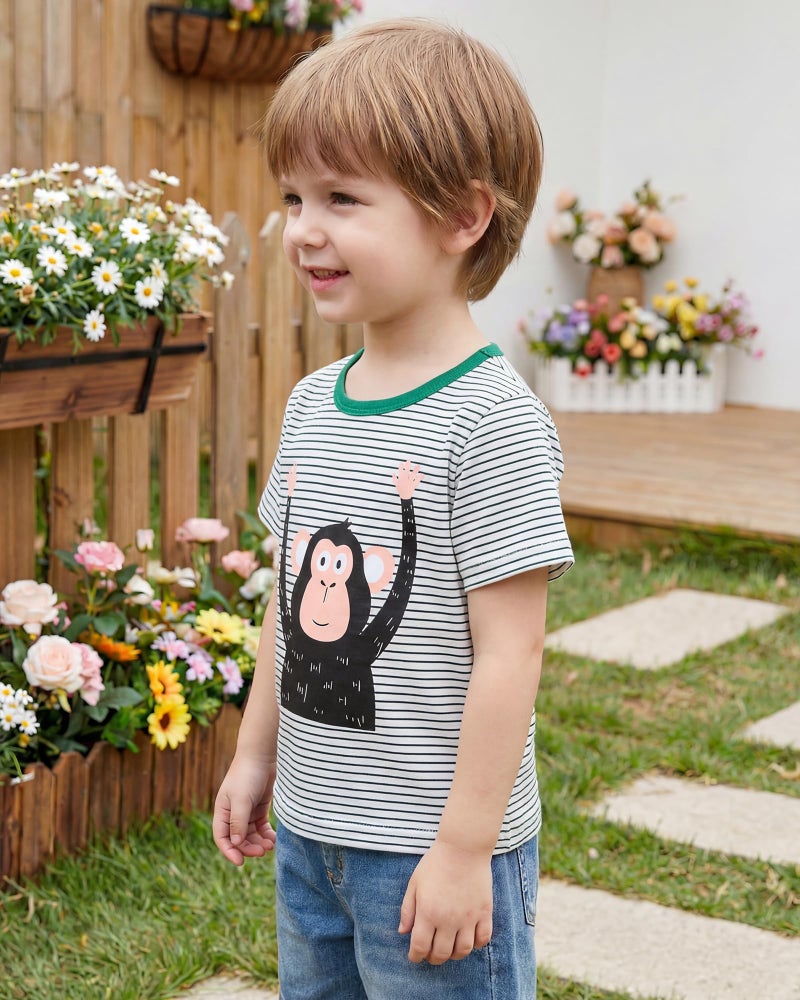 Jecson 2T Boys Shirts Summer Short Sleeve T-Shirts Cotton Casual Animal Print Graphic Crewneck Top Tee 4-Pack - Image 4