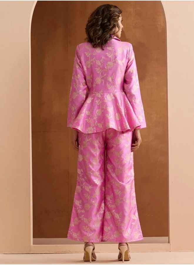 ISHIN Pull over Women Lilac Poly silk Co-ords with Embroidered pattern Tunic and Palazzo features a Round neckline and Three-Fourth Sleeve secured with Pull over closure and styled in Straight Fit ideal for Festive moments — a must-have for your statement wardrobe.