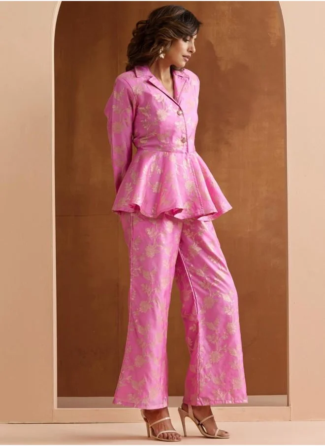 ISHIN Pull over Women Lilac Poly silk Co-ords with Embroidered pattern Tunic and Palazzo features a Round neckline and Three-Fourth Sleeve secured with Pull over closure and styled in Straight Fit ideal for Festive moments — a must-have for your statement wardrobe.