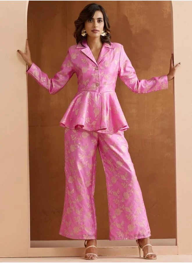 آي شين Pull over Women Lilac Poly silk Co-ords with Embroidered pattern Tunic and Palazzo features a Round neckline and Three-Fourth Sleeve secured with Pull over closure and styled in Straight Fit ideal for Festive moments — a must-have for your statement wardrobe.