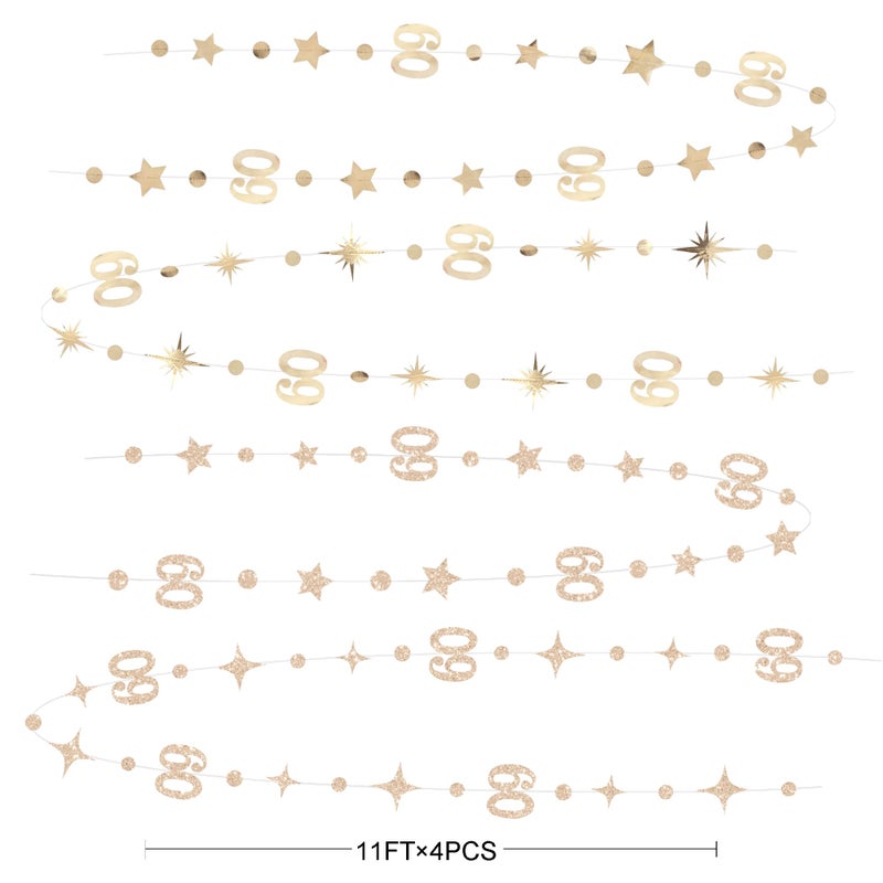 pinkblume Champagne Gold 60th Birthday Decorations Number 60 Circle Dot Star Garland Metallic Streamer Banner for Women Mens Cheers to 60 Years Old Birthday Happy 60th Anniversary Vintage 1965 Party Supplies - Image 2