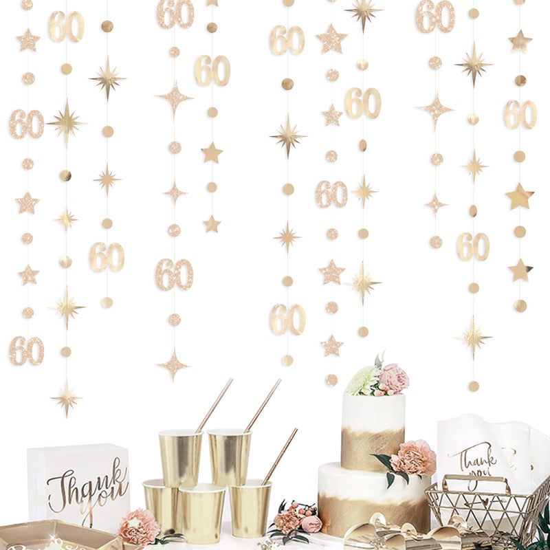 pinkblume Champagne Gold 60th Birthday Decorations Number 60 Circle Dot Star Garland Metallic Streamer Banner for Women Mens Cheers to 60 Years Old Birthday Happy 60th Anniversary Vintage 1965 Party Supplies - Image 5