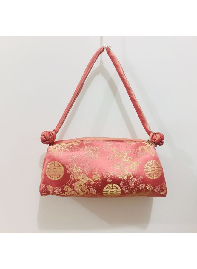 Button Handbag Chinese Style Cheongsam Matching Bag Makeup Storage Bag Evening Bag Classical Style Gift Giving Gifts-Color:Pink Dragon - Image 1