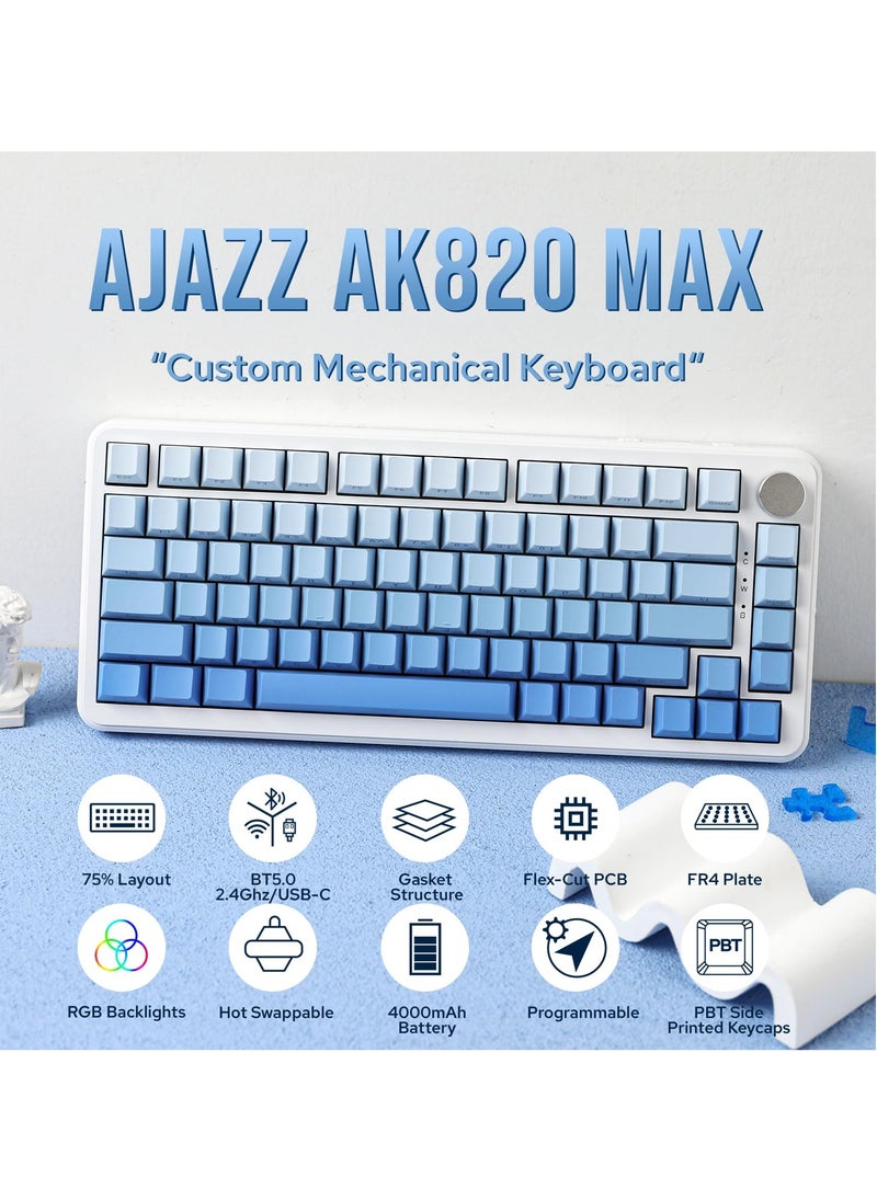 A-jazz AK820 MAX Gasket Mount Wireless Mechanical Keyboard BT5.0/2.4GHz/USB-C Gaming Keyboard 5 Layer Pad Flex-cut PCB FR4 Plate with RGB Backlight for Win/Mac  - Image 2