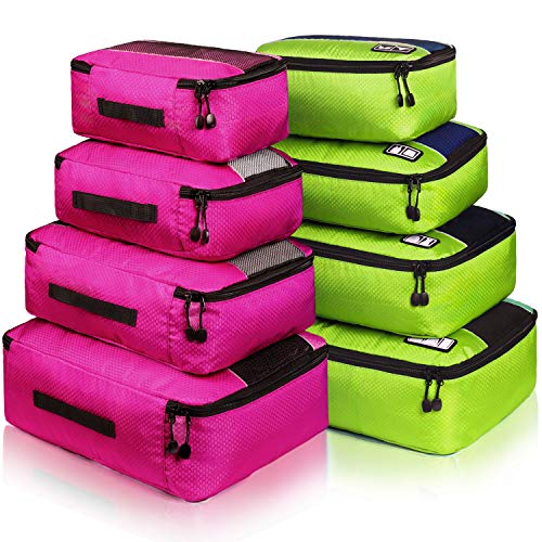 Idesort 8 Set Packing Cubes, Travel Luggage Bags Organizers Mixed Color Set (Rose Green) - Image 1