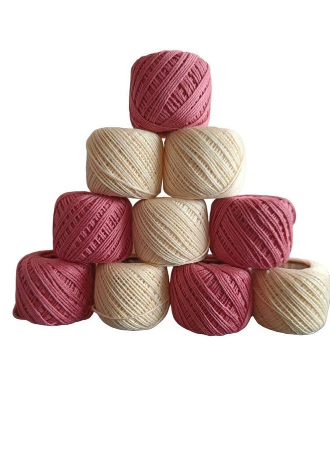 ELEXIQ Crochet Cotton Thread Yarn For Knitting And Craft Making Combo Pack Of 10 Roll (Multicolour) (Dark Pink + Cream), 180 Gram - Image 1