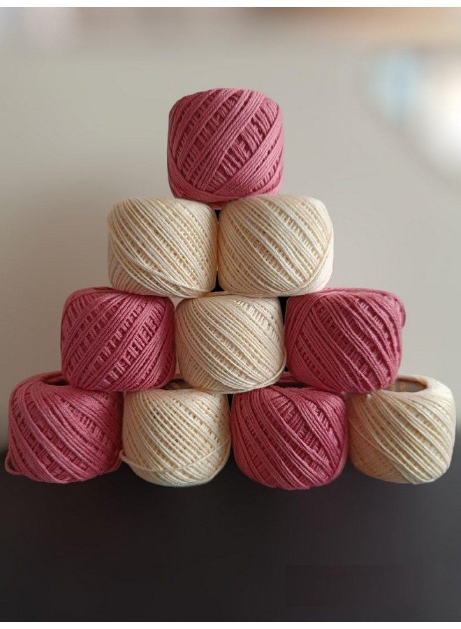 ELEXIQ Crochet Cotton Thread Yarn For Knitting And Craft Making Combo Pack Of 10 Roll (Multicolour) (Dark Pink + Cream), 180 Gram - Image 3
