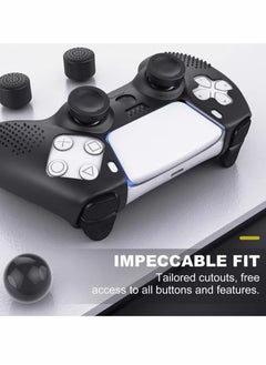 Generic مجموعة واحدة من حافظة غطاء وحدة التحكم + مجموعة 8 مقابض إبهام متوافقة مع جهاز Sony PS5 Playstation 5 - جل سيليكون ناعم واقٍ وأغطية عصا مضادة للانزلاق لألعاب الفيديو Gamepad باللون الأسود  - Image 3