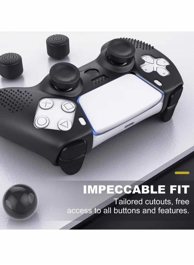 Generic مجموعة واحدة من حافظة غطاء وحدة التحكم + مجموعة 8 مقابض إبهام متوافقة مع جهاز Sony PS5 Playstation 5 - جل سيليكون ناعم واقٍ وأغطية عصا مضادة للانزلاق لألعاب الفيديو Gamepad باللون الأسود  - Image 3