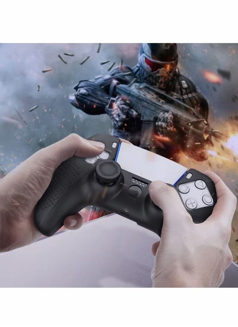 مجموعة واحدة من حافظة غطاء وحدة التحكم + مجموعة 8 مقابض إبهام متوافقة مع جهاز Sony PS5 Playstation 5 - جل سيليكون ناعم واقٍ وأغطية عصا مضادة للانزلاق لألعاب الفيديو Gamepad باللون الأسود