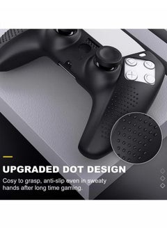 Generic مجموعة واحدة من حافظة غطاء وحدة التحكم + مجموعة 8 مقابض إبهام متوافقة مع جهاز Sony PS5 Playstation 5 - جل سيليكون ناعم واقٍ وأغطية عصا مضادة للانزلاق لألعاب الفيديو Gamepad باللون الأسود  - Image 4