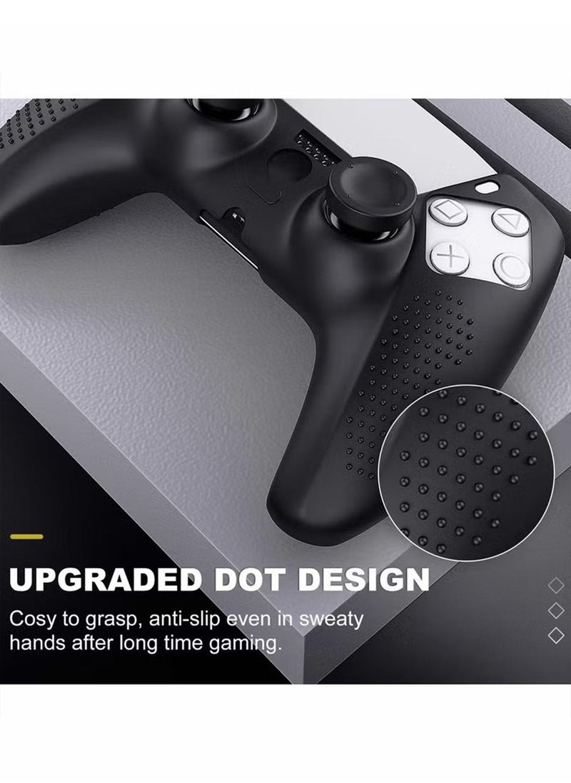 Generic مجموعة واحدة من حافظة غطاء وحدة التحكم + مجموعة 8 مقابض إبهام متوافقة مع جهاز Sony PS5 Playstation 5 - جل سيليكون ناعم واقٍ وأغطية عصا مضادة للانزلاق لألعاب الفيديو Gamepad باللون الأسود  - Image 4