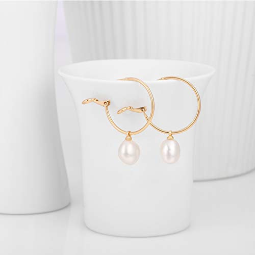 PEARLADA Gold Huggie Hoop Earrings with Charms Fashion Pearl Drop Dangle Earrings for Women Handmade Karma Circle Jewelry for Ladies Lightweight Pearl Earrings on Christmas - Image 5