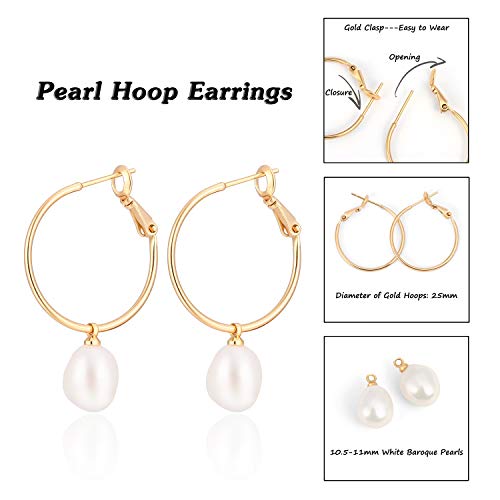 PEARLADA Gold Huggie Hoop Earrings with Charms Fashion Pearl Drop Dangle Earrings for Women Handmade Karma Circle Jewelry for Ladies Lightweight Pearl Earrings on Christmas - Image 3