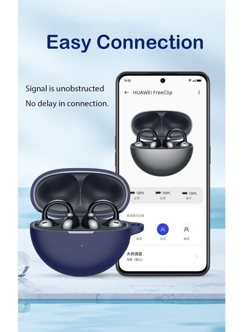 أكاليكس جراب سيليكون لسماعات Huawei freeclip، مقاوم للصدمات والسقوط والغبار، مزود بضوء LED مرئي، غطاء واقي مع حلقة مفاتيح متوافق مع سماعات Huawei freeclip | أسود - Image 3