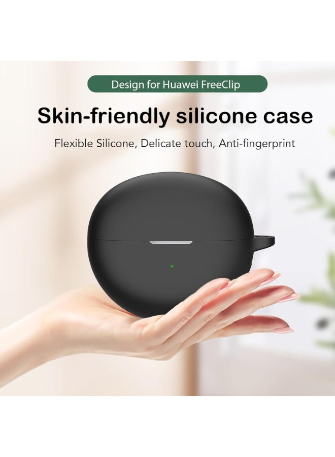 أكاليكس جراب سيليكون لسماعات Huawei freeclip، مقاوم للصدمات والسقوط والغبار، مزود بضوء LED مرئي، غطاء واقي مع حلقة مفاتيح متوافق مع سماعات Huawei freeclip | أسود - Image 2