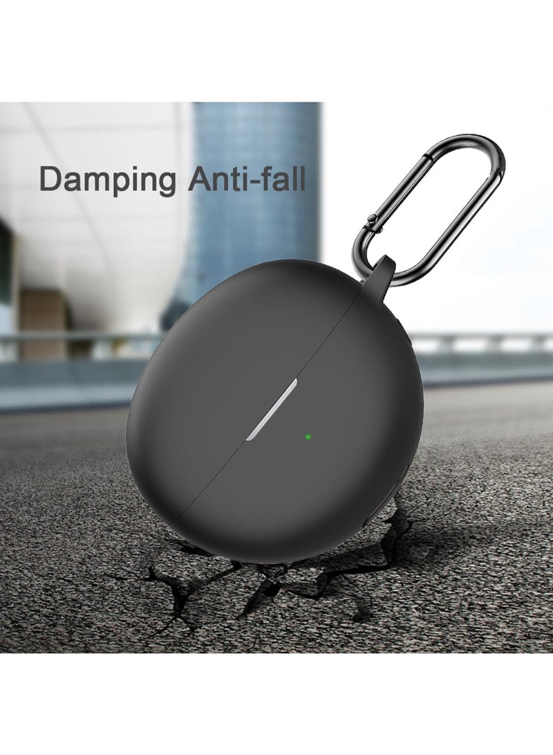 أكاليكس جراب سيليكون لسماعات Huawei freeclip، مقاوم للصدمات والسقوط والغبار، مزود بضوء LED مرئي، غطاء واقي مع حلقة مفاتيح متوافق مع سماعات Huawei freeclip | أسود - Image 4