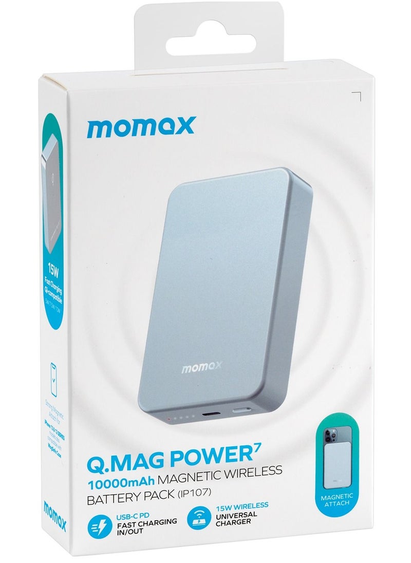Momax - Q.Mag Power7 10000mAh Magnetic Wireless Battery Pack compatible with Magsafe - Blue - Image 1