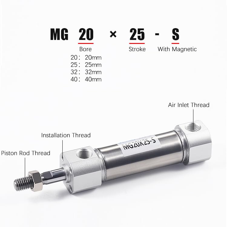 Stainless Steel Mini Pneumatic Cylinder 20mm Bore 225mm Stroke Double Acting - Image 5