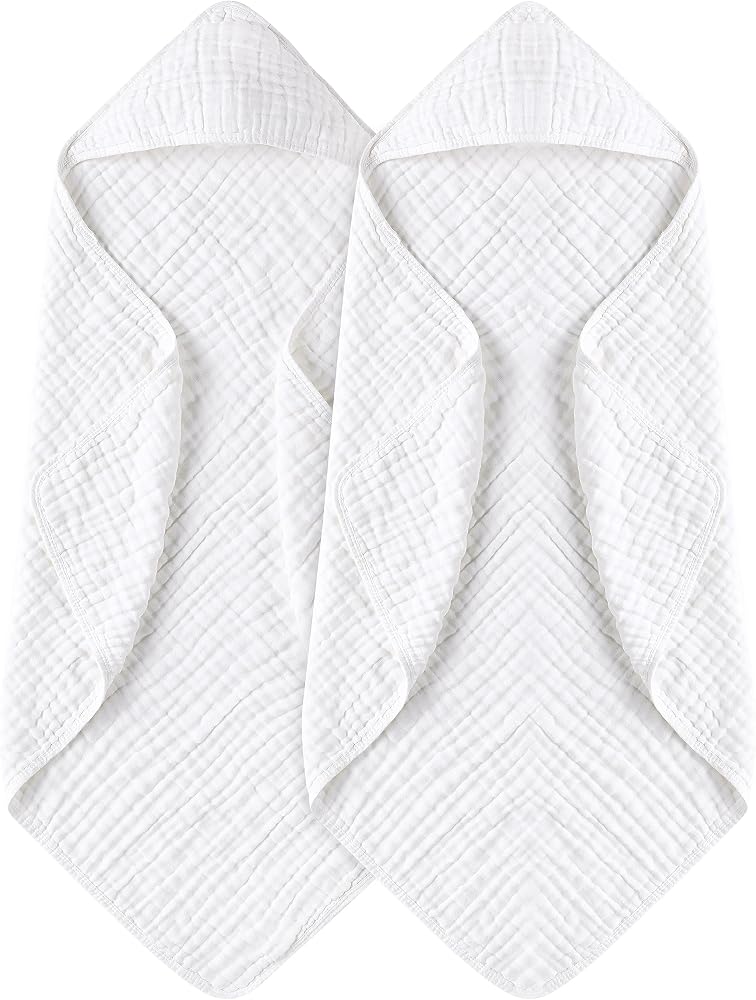 Yoofoss Hooded Baby Towels for Newborn 2 Pack 100% Muslin Cotton Baby Bath Towel with Hood for Babies, Infant, Toddler and Kids, Large 32x32Inch, Soft and Absorbent Newborn Essential - Image 1