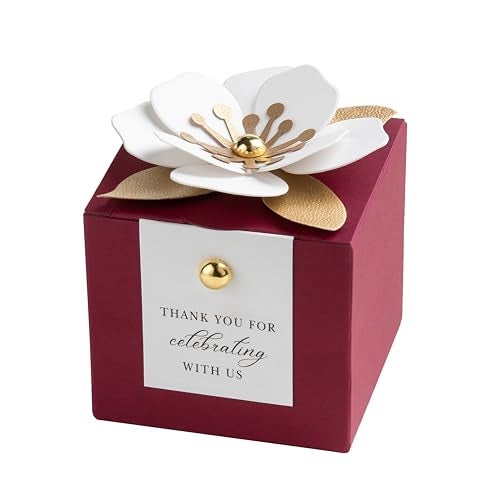 FEIYI 20 PCS Dusty Blue Candy Boxes 3 In 1 Candy Box with Floral Decor White Thank You Tags Gift wrapping for Wedding Birthday Baby Shower Decorations Party 255x255x255 inches Burgundy - Image 1
