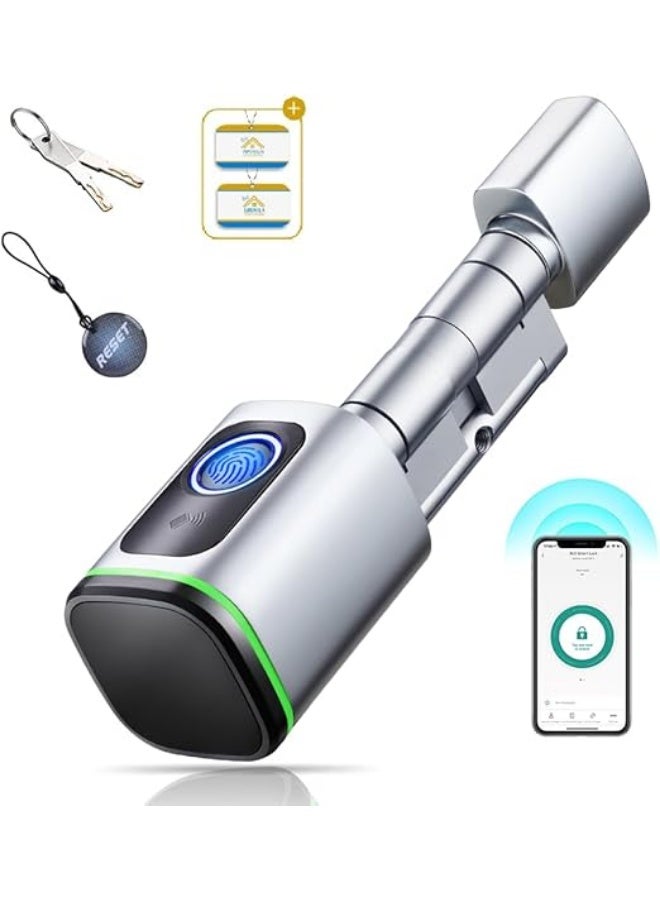 Smart door lock with free battery, fingerprint sensor, and Bluetooth app (Arabic language support not confirmed), biometric lock with two keys and two RFID cards, waterproof, by Rodsella, silver. - Image 1