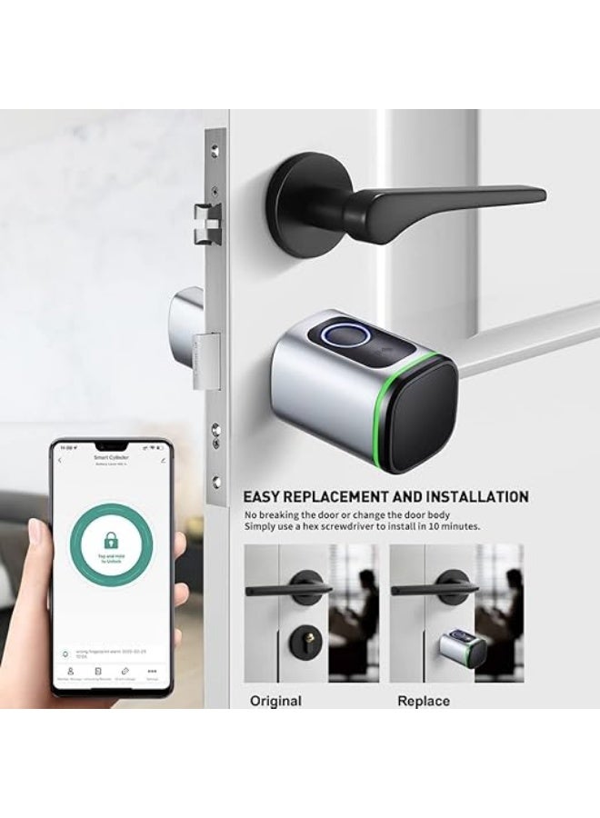 Smart door lock with free battery, fingerprint sensor, and Bluetooth app (Arabic language support not confirmed), biometric lock with two keys and two RFID cards, waterproof, by Rodsella, silver. - Image 3
