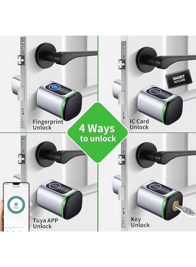 Smart door lock with free battery, fingerprint sensor, and Bluetooth app (Arabic language support not confirmed), biometric lock with two keys and two RFID cards, waterproof, by Rodsella, silver. - Image 4