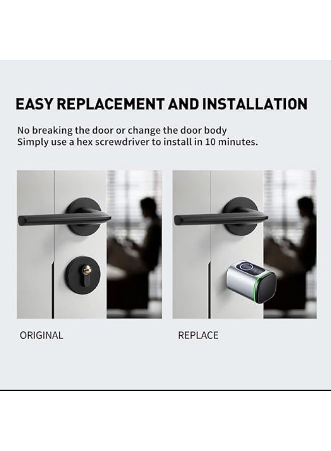 Smart door lock with free battery, fingerprint sensor, and Bluetooth app (Arabic language support not confirmed), biometric lock with two keys and two RFID cards, waterproof, by Rodsella, silver. - Image 5