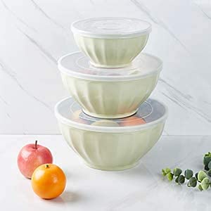 JENY Round Multipurpose Storage Containers Salad Mixing Bowls Set Soup Cereal Nuts Salad Fruit Rice and Noodle Bowl with airtight lid for Home Kitchen 3 pcs