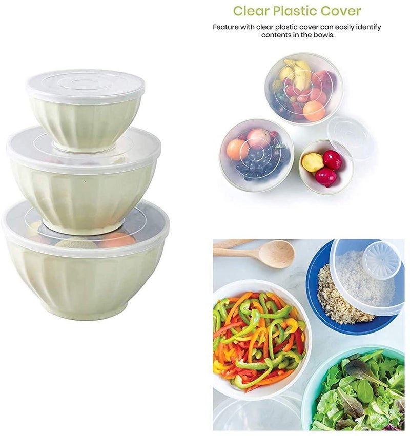 JENY Round Multipurpose Storage Containers Salad Mixing Bowls Set Soup Cereal Nuts Salad Fruit Rice and Noodle Bowl with airtight lid for Home Kitchen 3 pcs