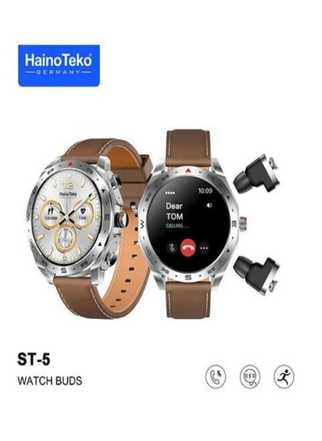 Haino Teko - Smart Watch ST-5 Watch Buds With Built-in Bluetooth Earphones Round AMOLED Screen With Wireless Charging - Image 1