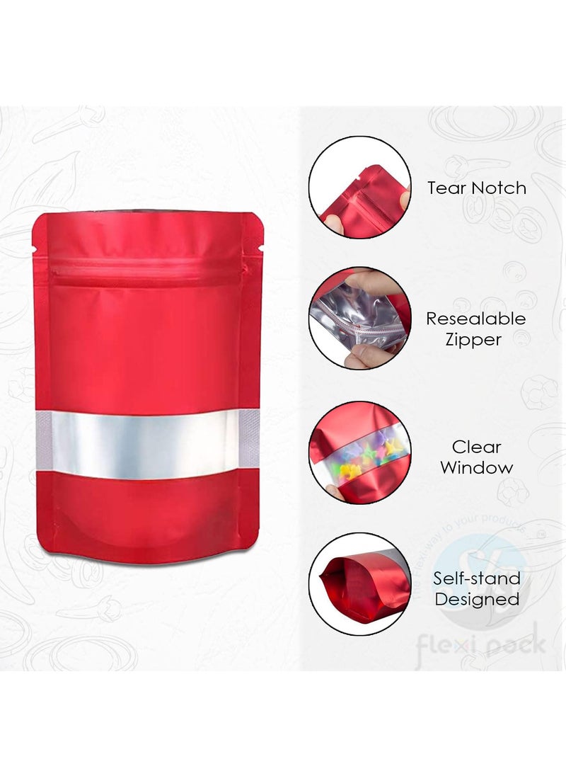 SKY FLEXI PACK SKY FLEXI PACK Ziplock Matte Finish Polyester Pouch 11 x 17cm Red Pack of 5 Airtight Reusable Waterproof Stand Up MultiPurpose Storage Bags with Transparent Window Capacity 100gm  - Image 3