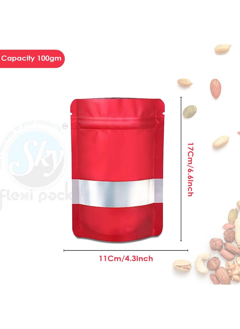 SKY FLEXI PACK SKY FLEXI PACK Ziplock Matte Finish Polyester Pouch 11 x 17cm Red Pack of 5 Airtight Reusable Waterproof Stand Up MultiPurpose Storage Bags with Transparent Window Capacity 100gm  - Image 2