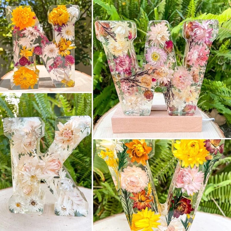 Floral resin letter night light (M letter) - LED light embedded in dried flowers, personalized floral light - Image 2