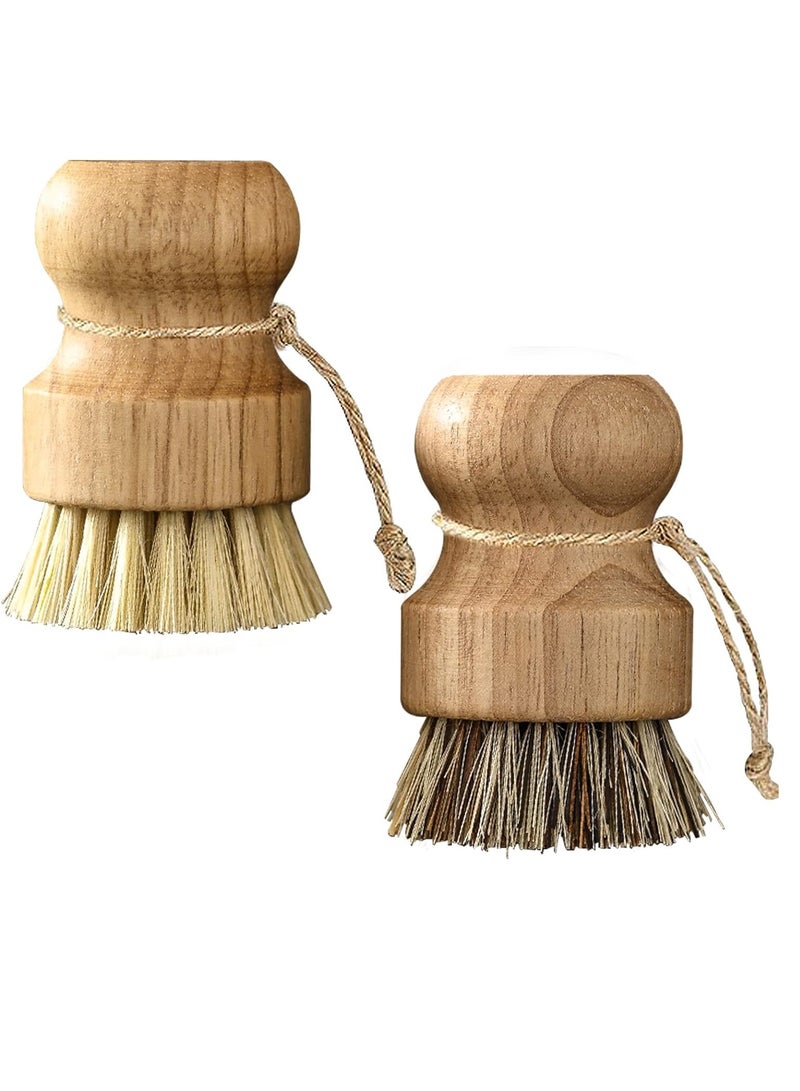 Excefore Bamboo Dish Scrub Brushes, Kitchen Wooden Cleaning Scrubbers for Washing Cast Iron Pan/Pot, Natural Sisal +Coconut Palbristles and Wood Handle, Set of 2 - Image 1