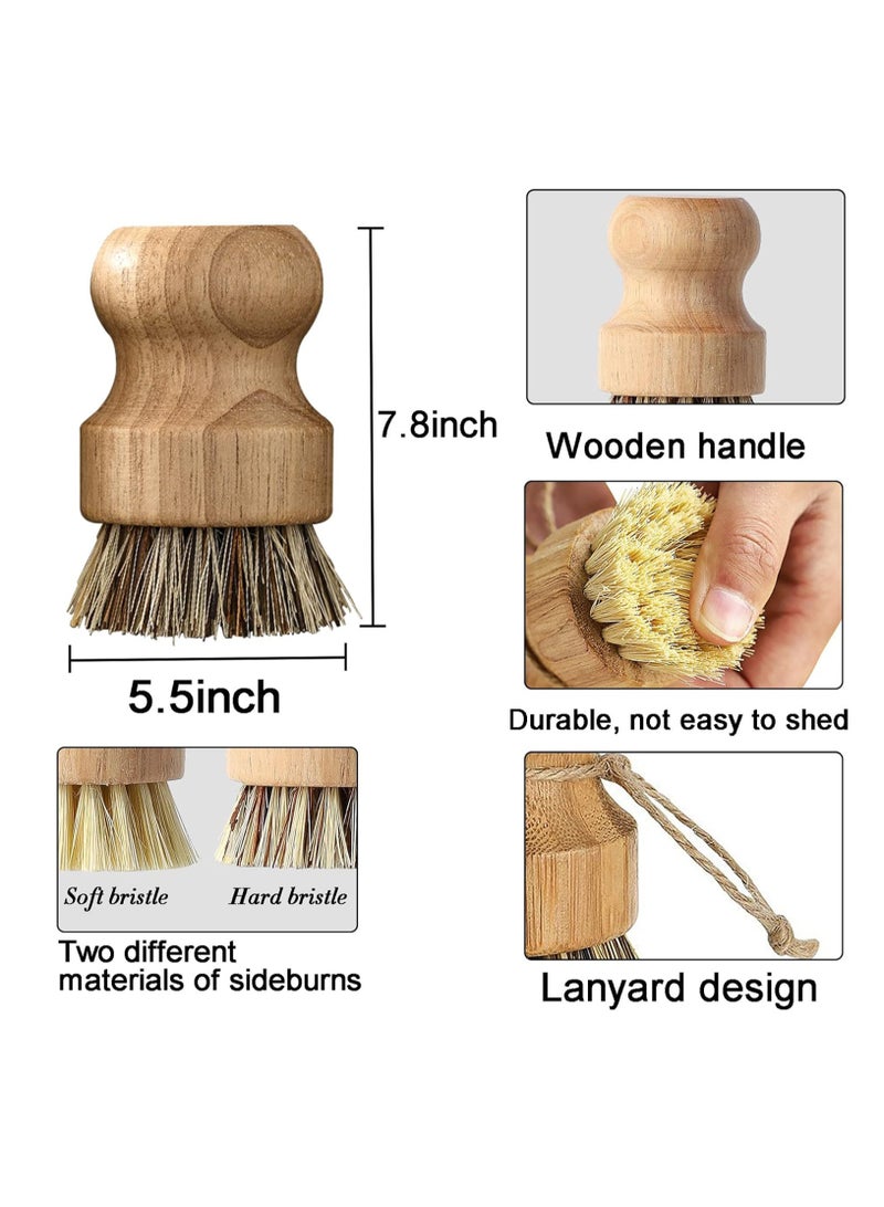 Excefore Bamboo Dish Scrub Brushes, Kitchen Wooden Cleaning Scrubbers for Washing Cast Iron Pan/Pot, Natural Sisal +Coconut Palbristles and Wood Handle, Set of 2 - Image 5