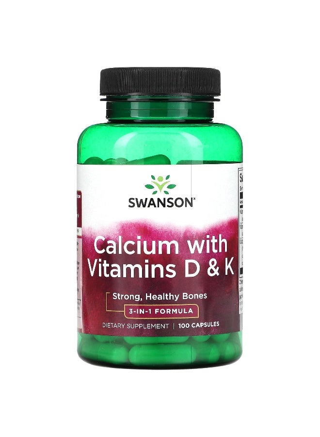 SWANSON سوانسون، كالسيوم مع فيتامينات د و ك، 100 كبسولة - Image 1